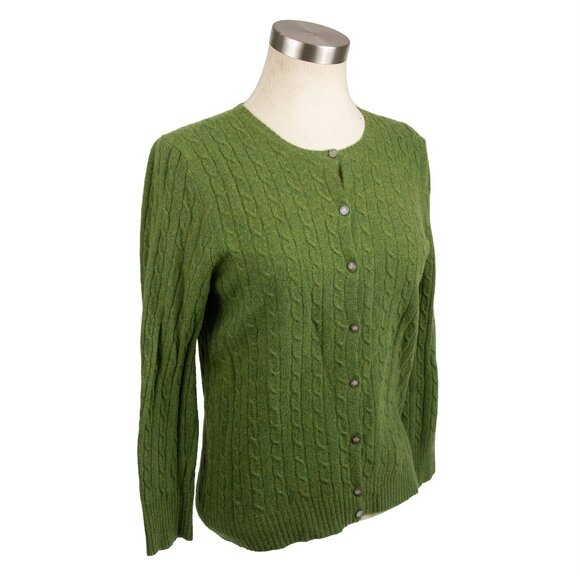 J. Crew Green Cashmere Blend Cable Knit Cardigan Sweater - Size Medium - Picture 4 of 8